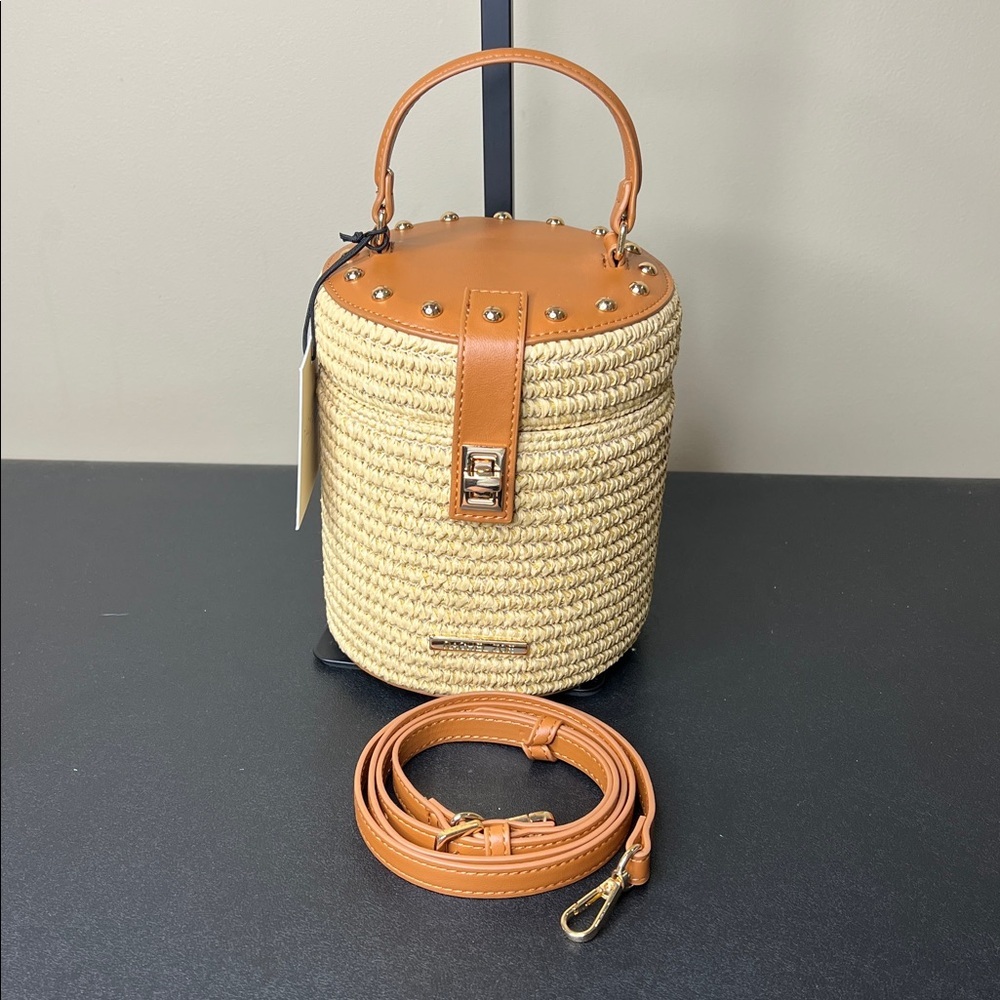 Rachel Zoe | Straw Woven Summer Spring Vacation Beach Bucket Bag w/ Crossbody